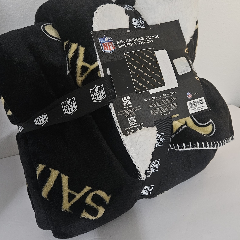 Nfl New Orleans Saints Reversible Plush Sherpa Throw NFL Blanket 50 In X 60 In